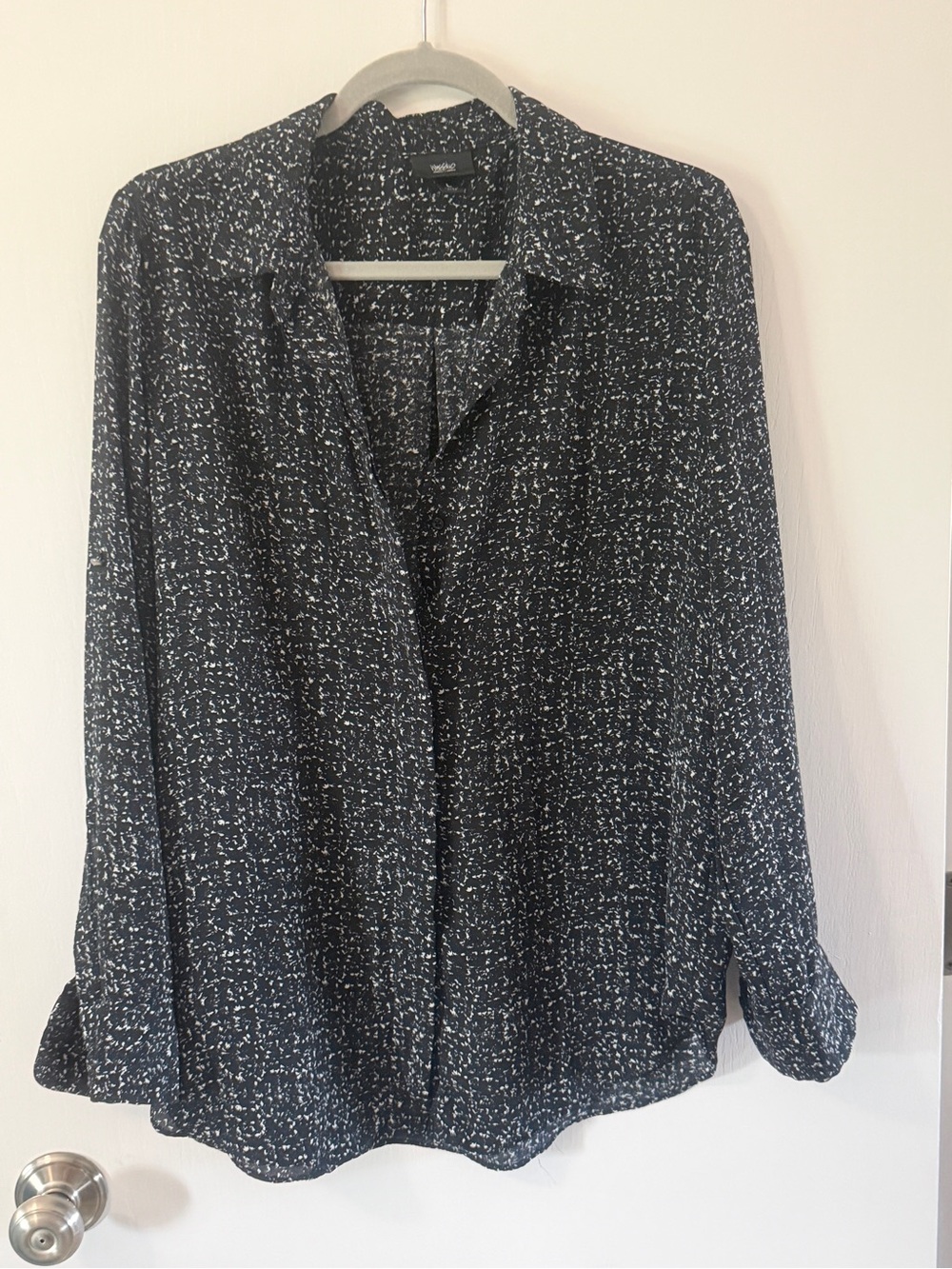 Black and White Printed Button-Up Blouse